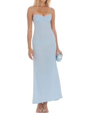Lucy in the Sky Powder Blue Lace-Trim Spaghetti Strap Maxi Dress